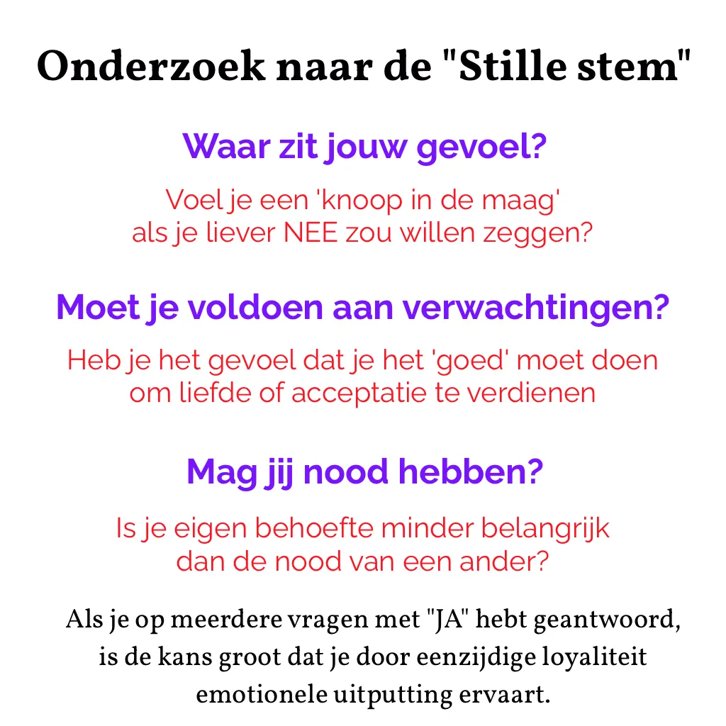 Onderzoek naar de stille stem is een oefening uit het blog "Loyaliteit als gevangenis.." Over zelfopoffering; relationele grenzen; emotionele uitputting; loyaliteit als bindmiddel en autonomie